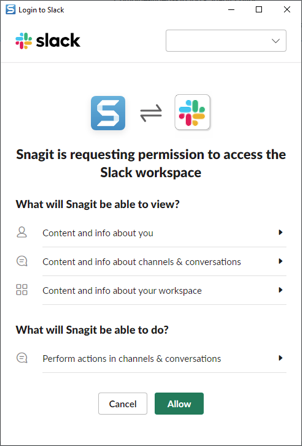 Slack permission window
