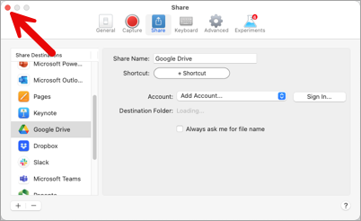 Click red dot to close the dialog