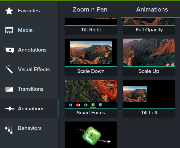 Animations subtab